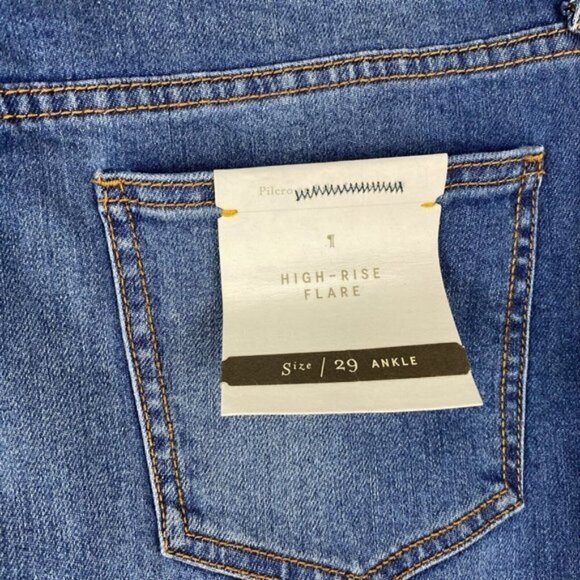 Anthropologie Pilcro and the Letterpress High Rise Flare Ankle Raw Hem Blue 29 - Picture 14 of 16